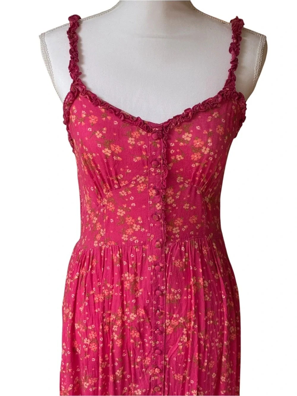 Patrons of Peace Fuchsia Pink Floral Midi Stretch Elastic Casual Flowy Dress S